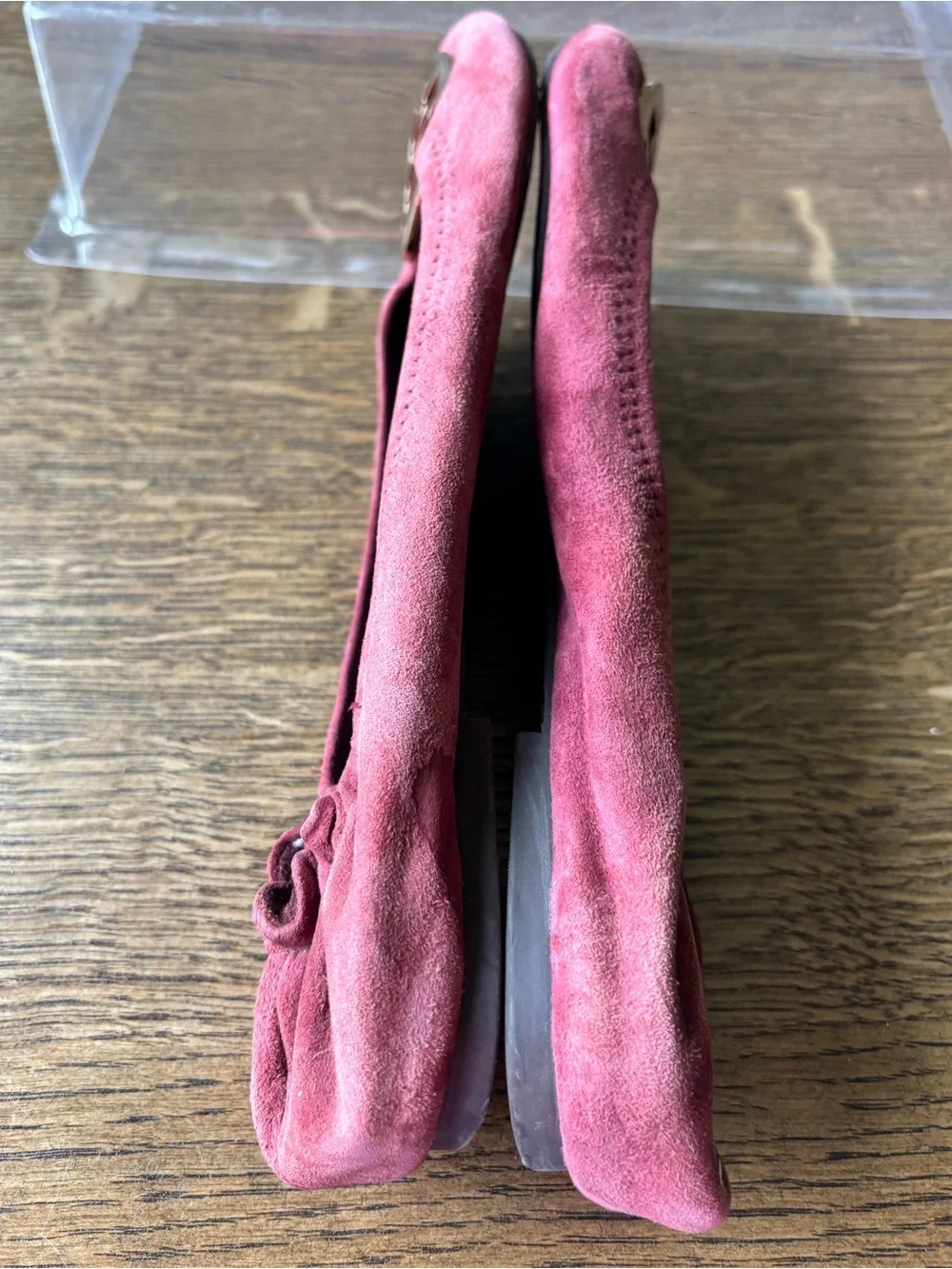 Tory Burch Reva Ballet Flats Burgundy Suede Logo Medallion Size 10M